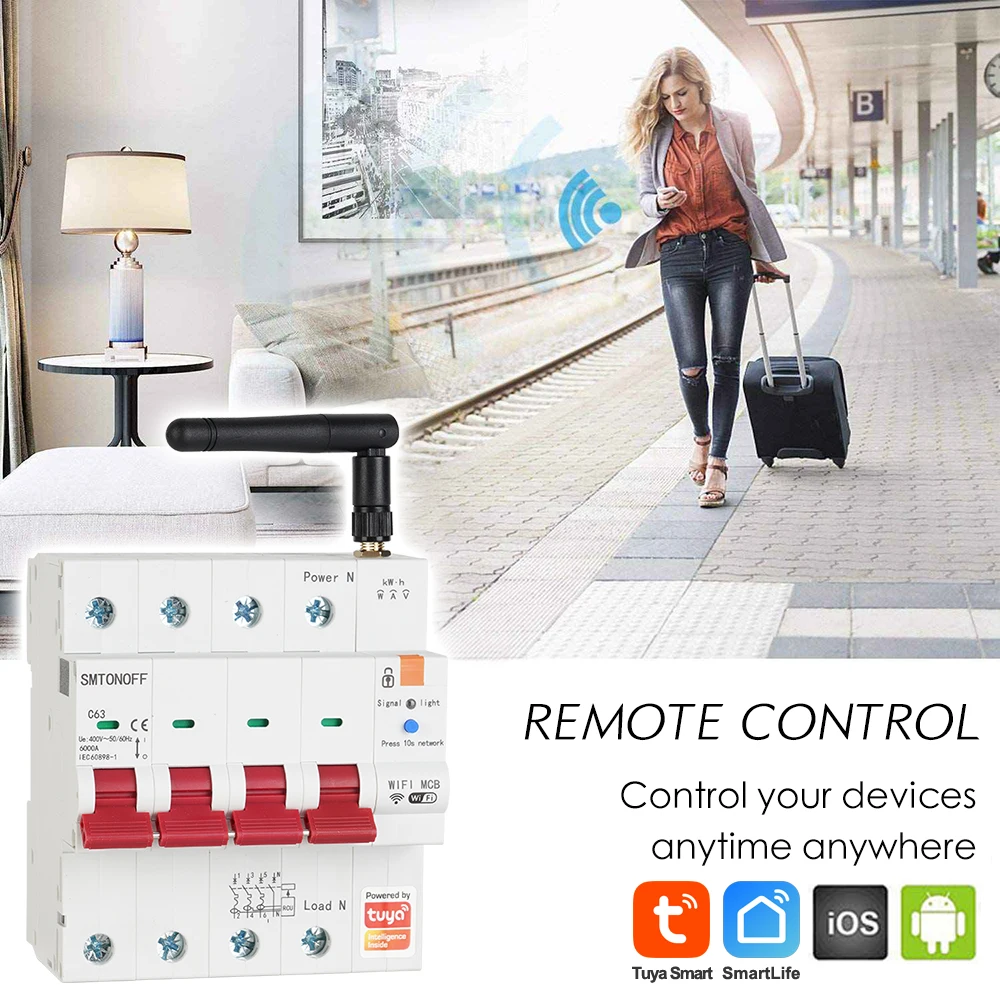 Tuya Smart WiFi RS485 4P MCB Breaker Prepaid Meter Timer Switch Voltage Current
