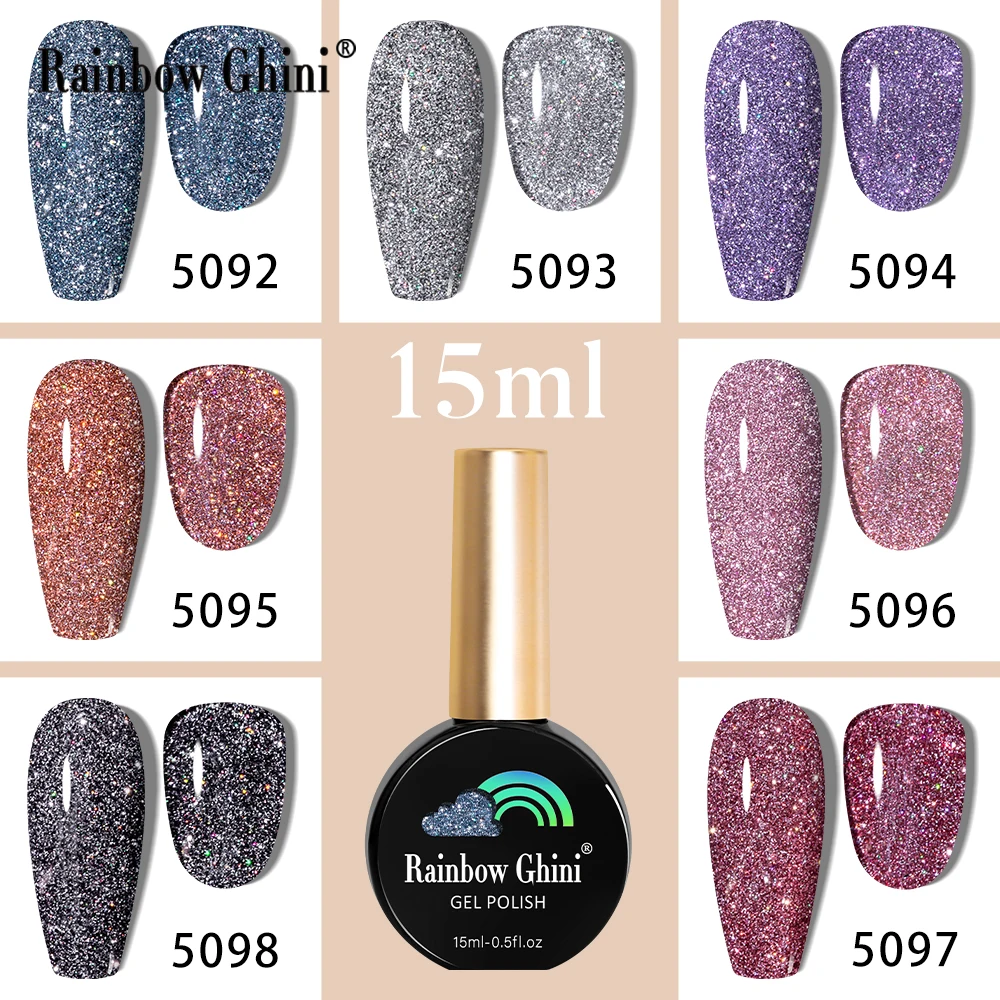 

Rainbow Ghini Gel Nail Polish Glitter 15ml For Manicure Diamond UV LED Gel Polish Semi Permanent Varnishes Design Nail Salon Art