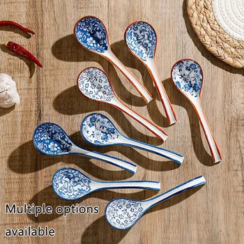 4PCS Blue & White Ceramic Soup Spoon Set 1