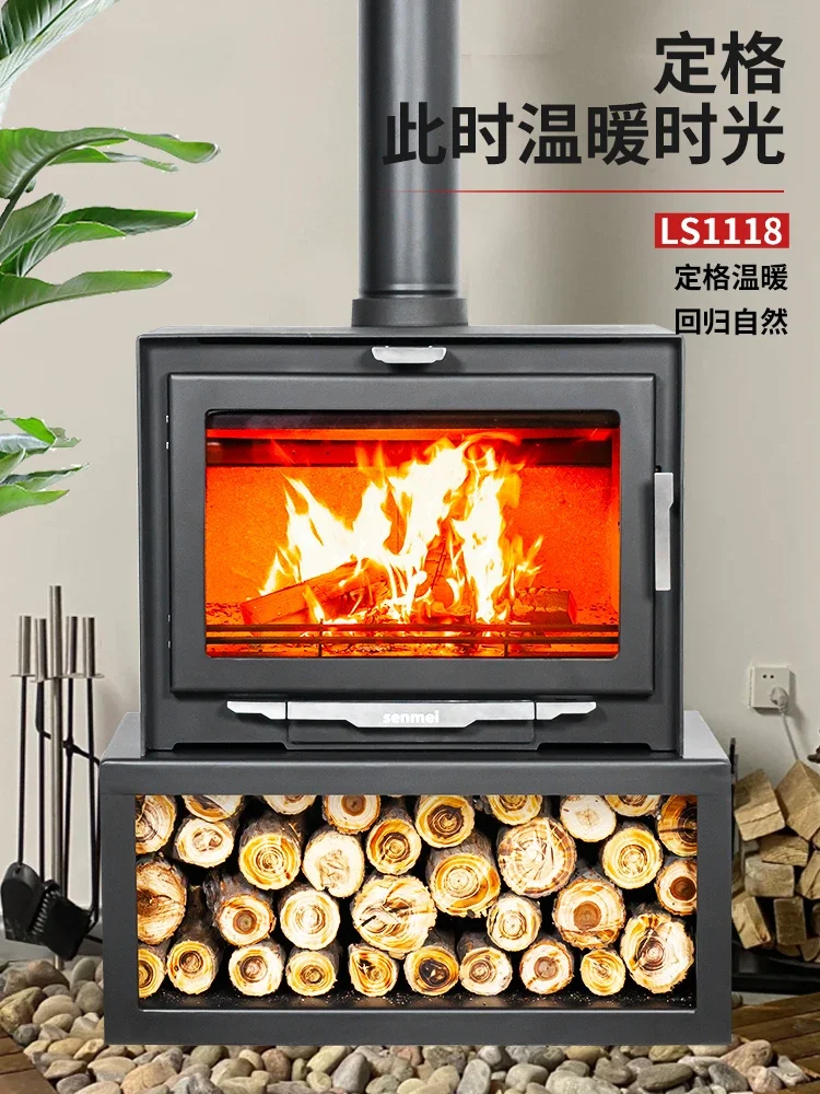 Steel plate real fire fireplace burning wood and firewood heating stove burning fire homestay villa rural decorative fireplace