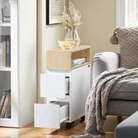 SoBuy FBT155-WN прикроватная тумбочка, тележка для ванной комнаты, ниша, полка, пружинная кровать, стол для телефона, тумбочка, ниша, тележка, белый натуральный — изображение 4