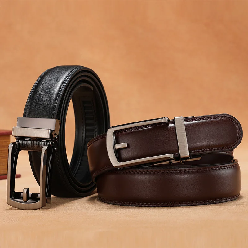 3.5cm Genuine Leather Men's Belt Alloy Automatic Buckle Two-layer Cowhide Business Casual Belt for Men Wholesale