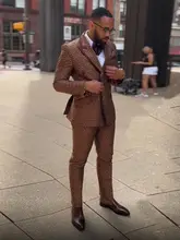  Latest Design Brown Plaid Suits for Men Double Breasted Casual Business Men Suit 2 Piece Slim Fit Stage Singer Party Suit Tuxedo 