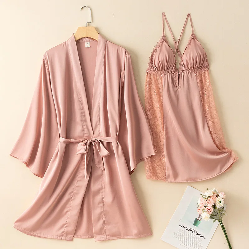 

2PCS Women Robe Sets Lingerie Rayon Spring Summer Nightgown Kimono Sleepshirts Casual M-XL Bathrobe Sleepwear Home Clothes