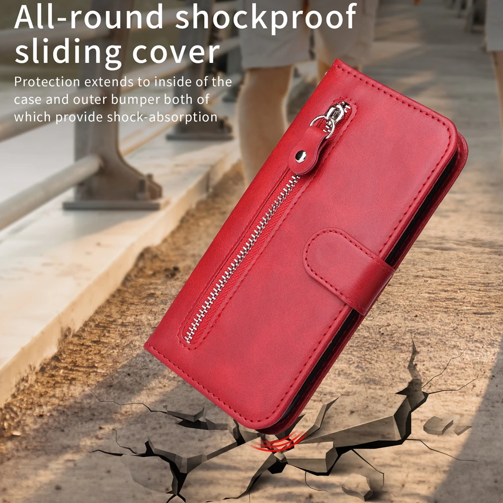 Deluxe Magnetic Leather Wallet Case with Zipper Design and Card Holder
