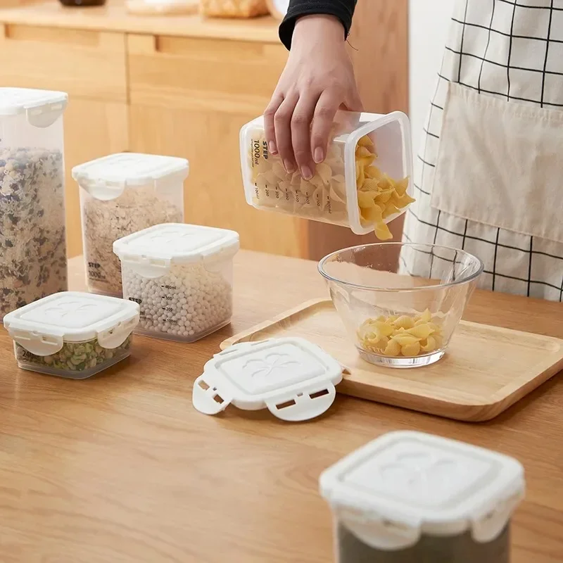 Kitchen Storage Box WBBOOMING 3 Different Capacity Plastic Sealed Cans Transparent Food Canister Keep Fresh Clear Container