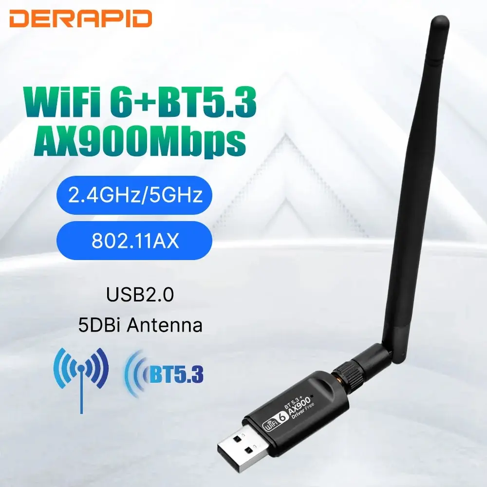 WiFi USB 어댑터 AX900 Bluetooth 5.3 무선 듀얼 밴드 2.4G/5GHz Wi-Fi 안테나 PC/노트북 드라이버 용 USB 동글 수신기 무료