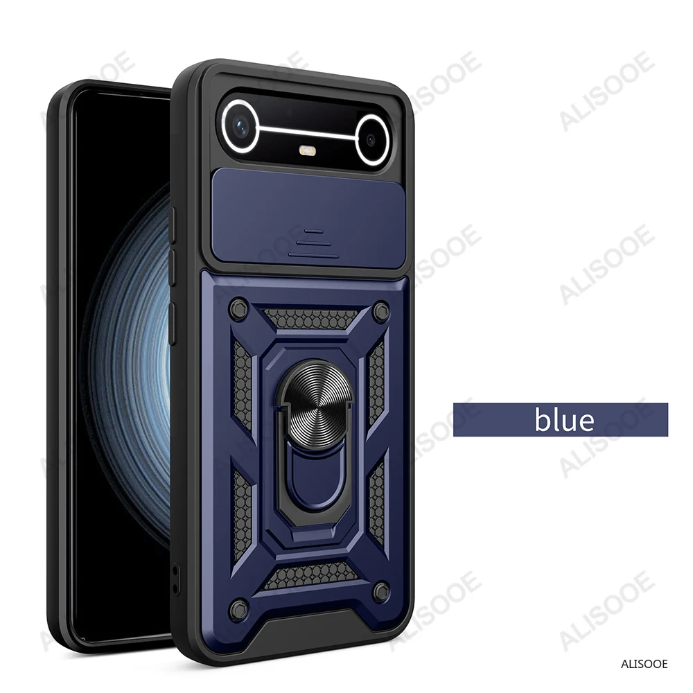 Slide Camera Cover with Ring Kickstand Holder - Full Protective Shockproof Phone Case