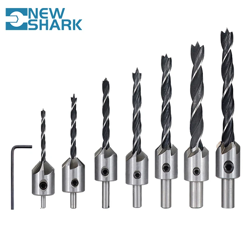 Newshark Countersink Drill Bit Set Reamer Woodworking Chamfer Counterbore Pliot Hole Cutter Screw Hole Drill 4/5/6/7/8/10mm HSS