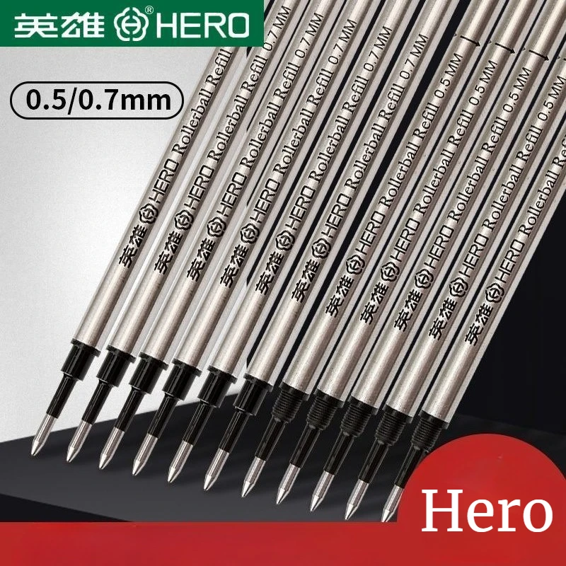 히어로 교체용 젤 펜 리필 블랙 0.5/0.7mm 학생용 학교용 롤러볼 펜 유니버설 스트레이트 플러그/스파이럴 패턴 블랙