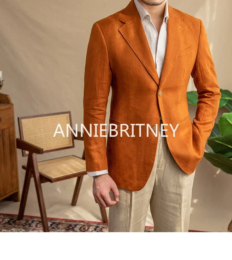 Blue Linen Male Blazer Hombre Summer High Quality Slim Fit Elegante Jacket for Wedding Prom Business Saco Hombre Casual