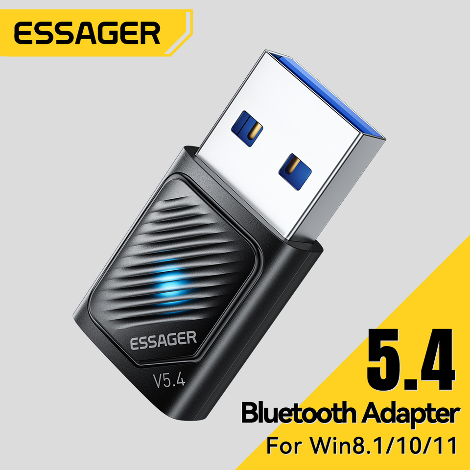 Essager USB Bluetooth 5.4 5.3 Dongle Adapter for PC Bluetooth Receiver & Transmitter for Bluetooth Keyboard/Mouse Drive free 20M