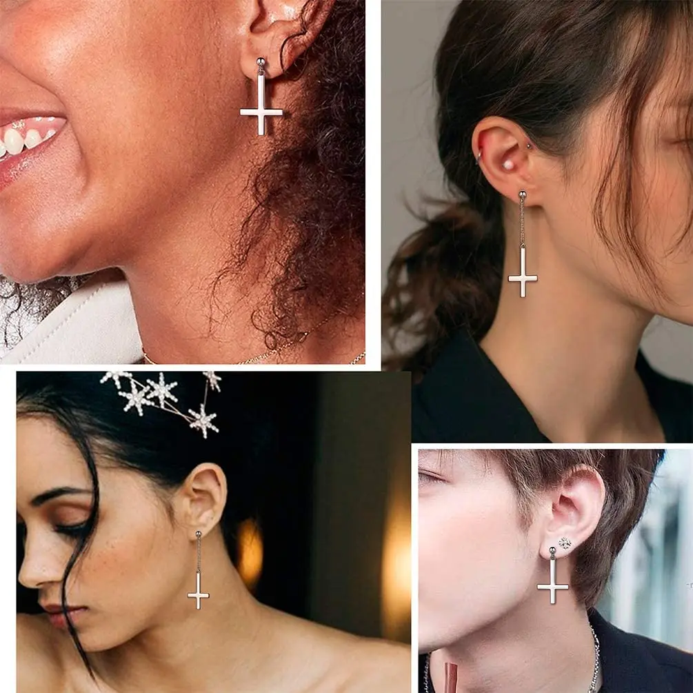 Stainless Steel Inverted Cross Stud Earrings
