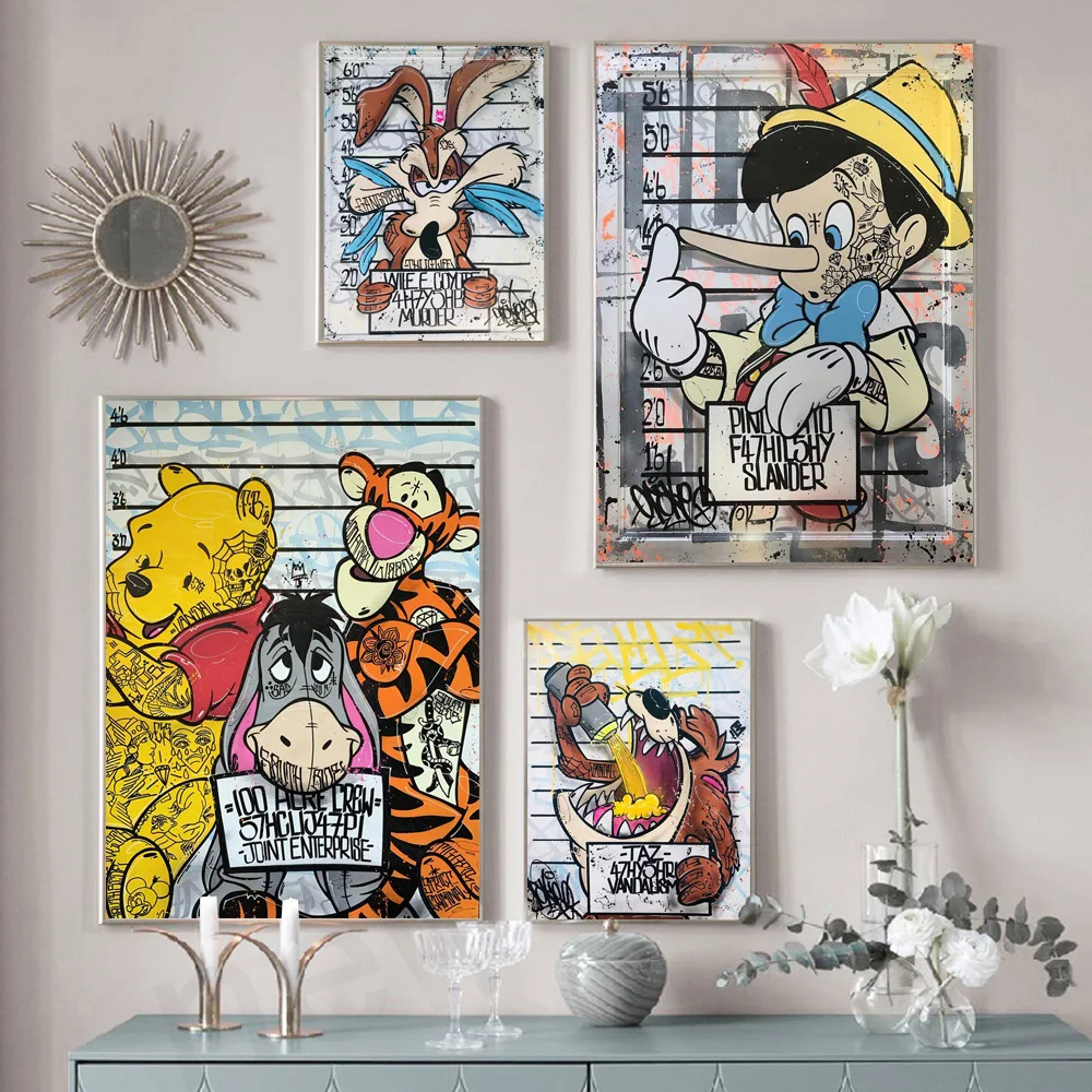 Disney Graffiti Winnie The Pooh Poster Stampe Cartoon Pinocchio Wall Art Canvas Painting Pictures For Kids Room Home Decoration