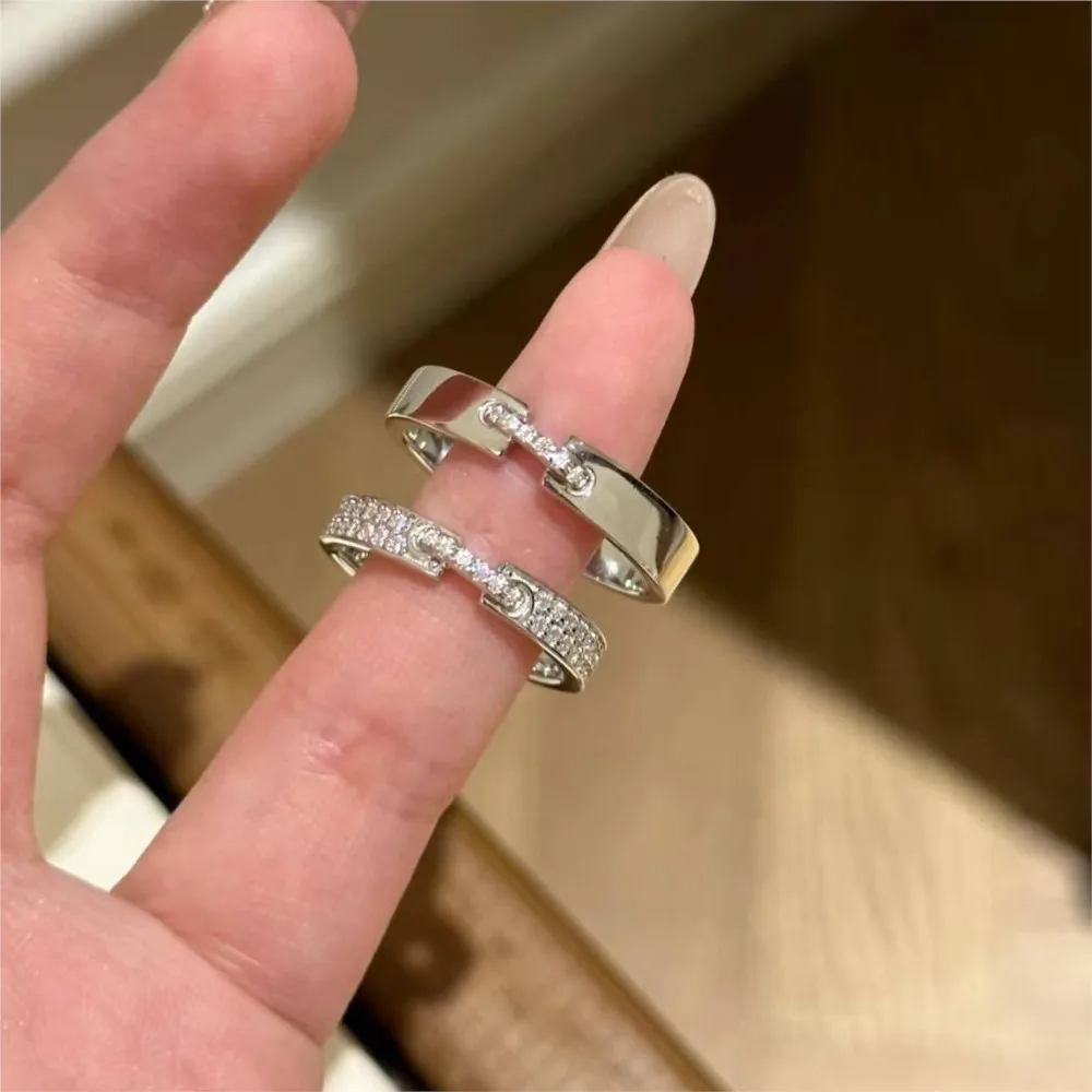 Elegant AAA Zircon Wedding Engagement Couple Ring for Women Silver Color Open Ring Anniversary Jewelry Gifts