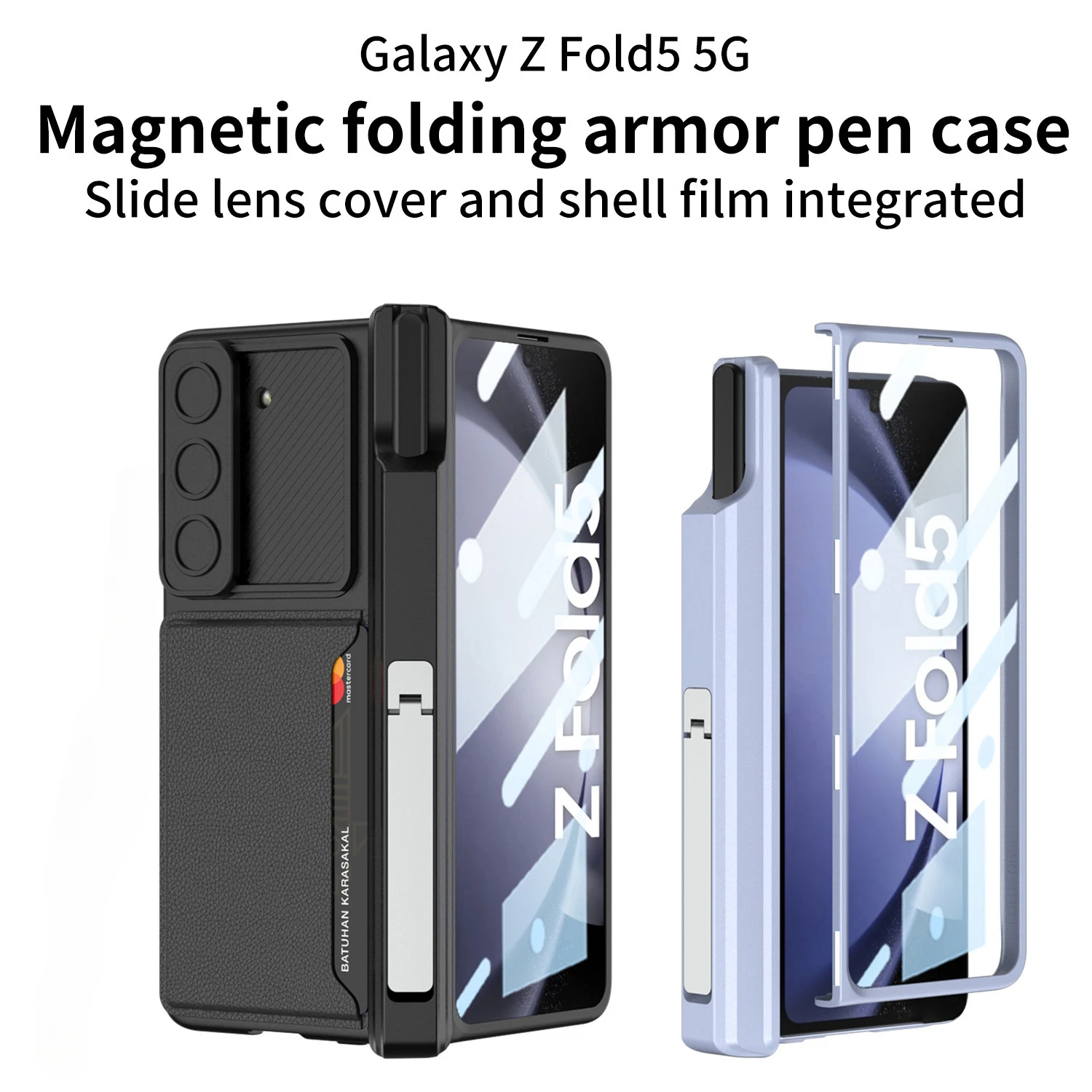 

Pen Holder Phone Case For Samsung Z Fold 5 Magnetic Suction Hinge Case Fold5 Sliding Window Lens Card Holder All-Inclusive Shell