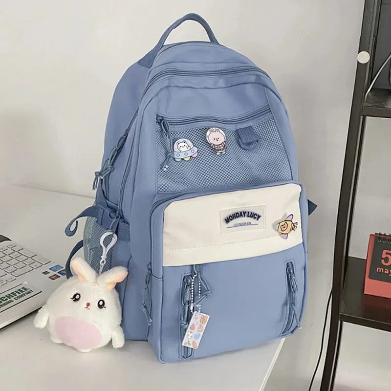 Mochila estilo preppy para mujer, grande, para estudiantes de secundaria y universitarios, bolsa de viaje con bolsillos, bonita mochila con colgante, mochila para mujer XA423C