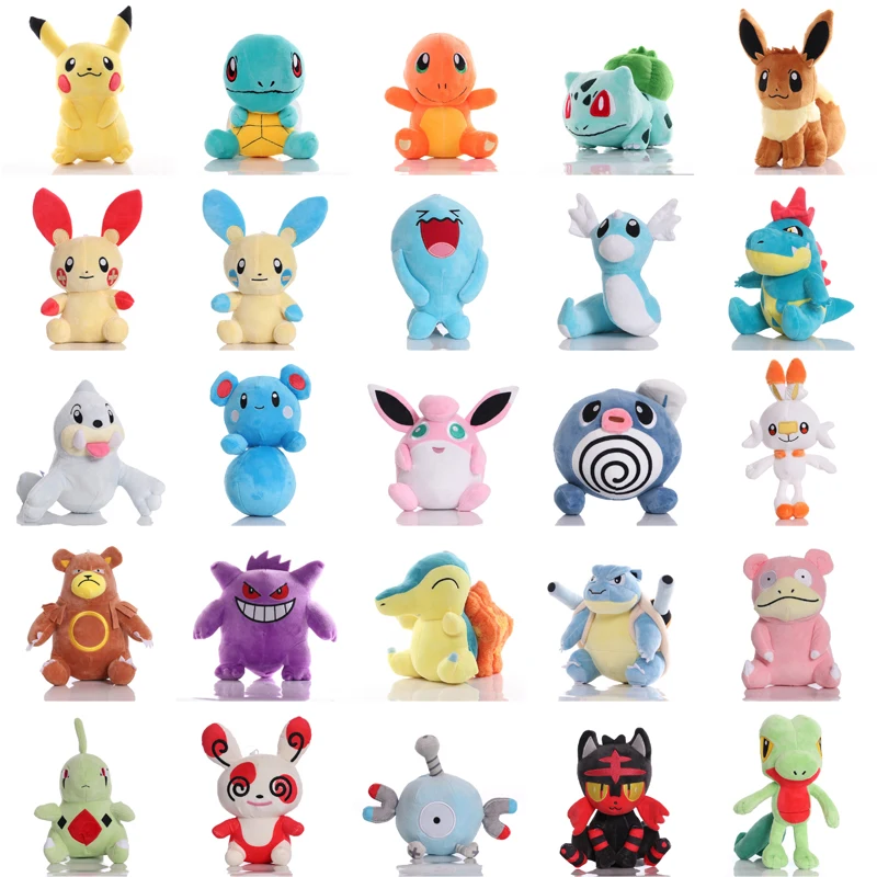 

Wholesale Pikachu Peluche Squirtle Bulbasaur Charmander Pokemon Plush Toys Eevee Jigglypuff Scorbunny Stuffed Doll Xmas Kid Gift