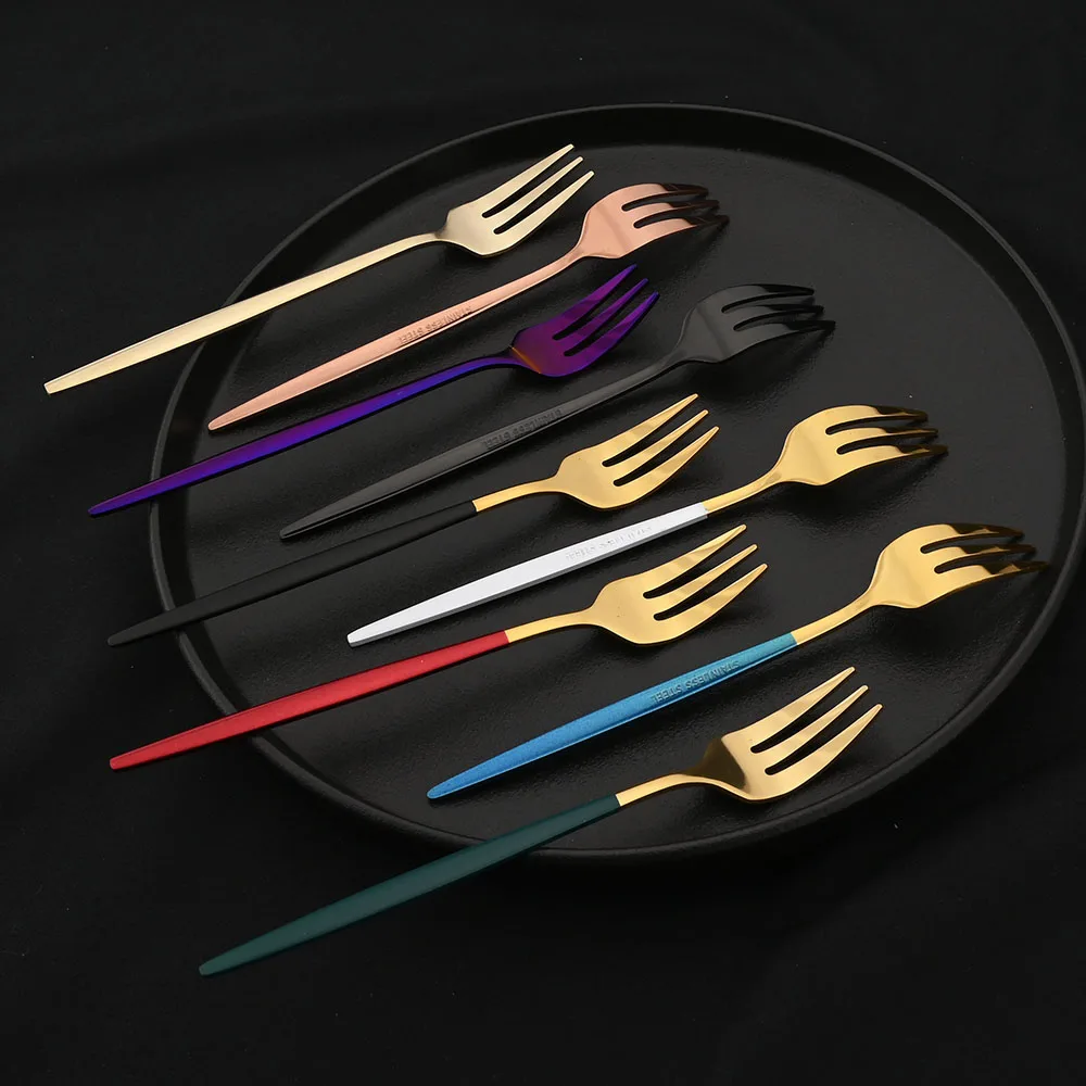 6pcs Dinnerware Set White Gold Cake Fruit Forks Cutlery Set Stainless Steel Flatware Mirror Home Snack Salad Fork Tableware