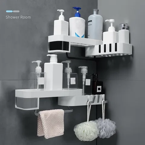 

Shampoo Holder Corner Bathroom Shelf Kitchen Storage Rack Mess Shower Organizer Wall Holder Space Saver Household Items