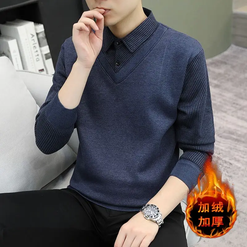 Men Autumn and Winter Fashion New Shirt Collar Pullovers Base Layers Solid Button Sweater Casual Versatile Long Sleeves Tops