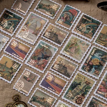 6 stili, 30 adesivi decorativi dorati a tema filatelistico da viaggio, per fai da te, scrapbook, etichette, diario, cancelleria, album, quaderni