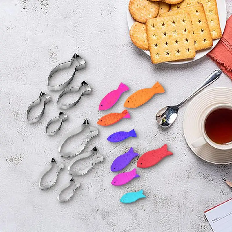 4PCS Cartoon Fish Cookie Cutter Aquatic Animal Fish Molds Cake Pastry Fondant Decorate Tools Baking Mold