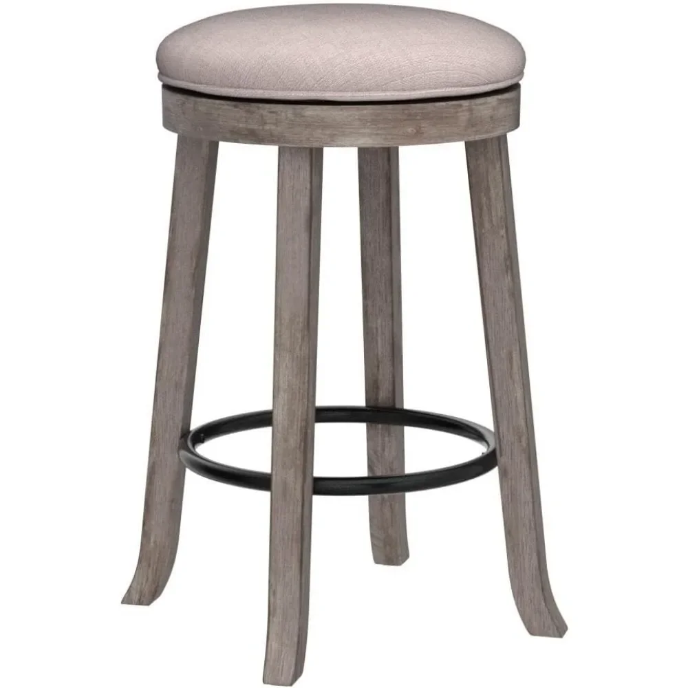 Swivel Bar Stools Set of 2, 26&rdquo; Counter Height Stools, Fabric Armless Barstool Rubberwood Legs, Farmhouse Kitchen Island Chair
