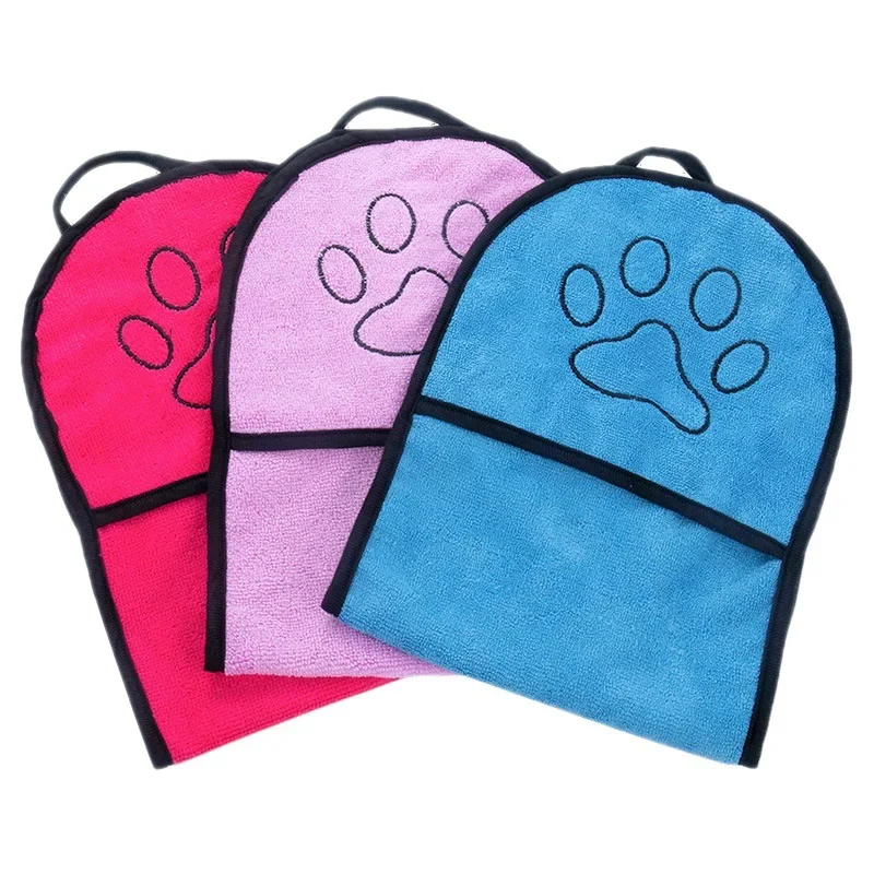 Pet Bath Towel Soft Plush Pet Towel Absorbent Fiber Quick Drying Cat Bath Robe Convenient Cleaning Washcloth Dog Accessories