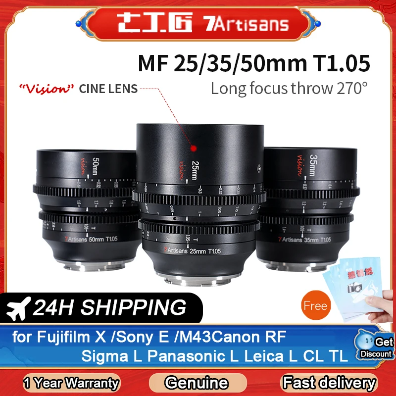 7 Artisans 7 Artisans Cine Lens 25/35/50Mmt1.05 Aps-C Messa A Fuoco Manuale Per M43 Fujifilmx/Sonye Cannocchiale Sigmal Panasonic Llll Cl Tl