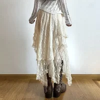 Lace Asymmetrical Skirt Fairycore Women Vintage Y2K Boho Aesthetic Fashion High Waist Mid Skirts Lady Holiday Outfits - Image 5