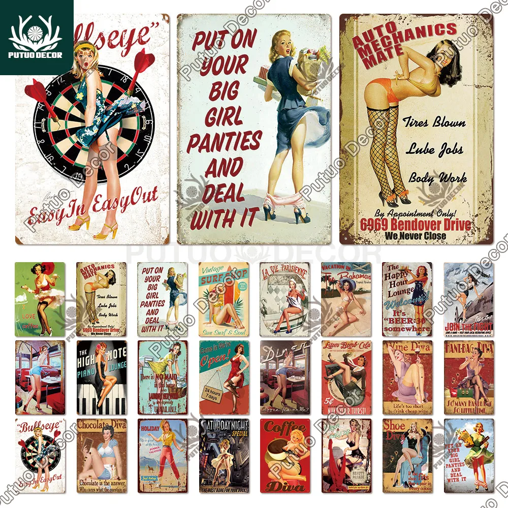Pin Up Girls Tin Sign Metal Signs Plaques Retro Vintage Style Dec 
