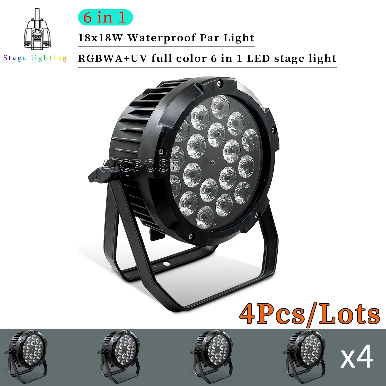 

4Pcs/Lots Outdoor Waterproof Stage Light 18x12W RGBW/18x18W RGBWA+UV 6-in-1 LED Par Light DMX Control DJ Disco Stage Equipment