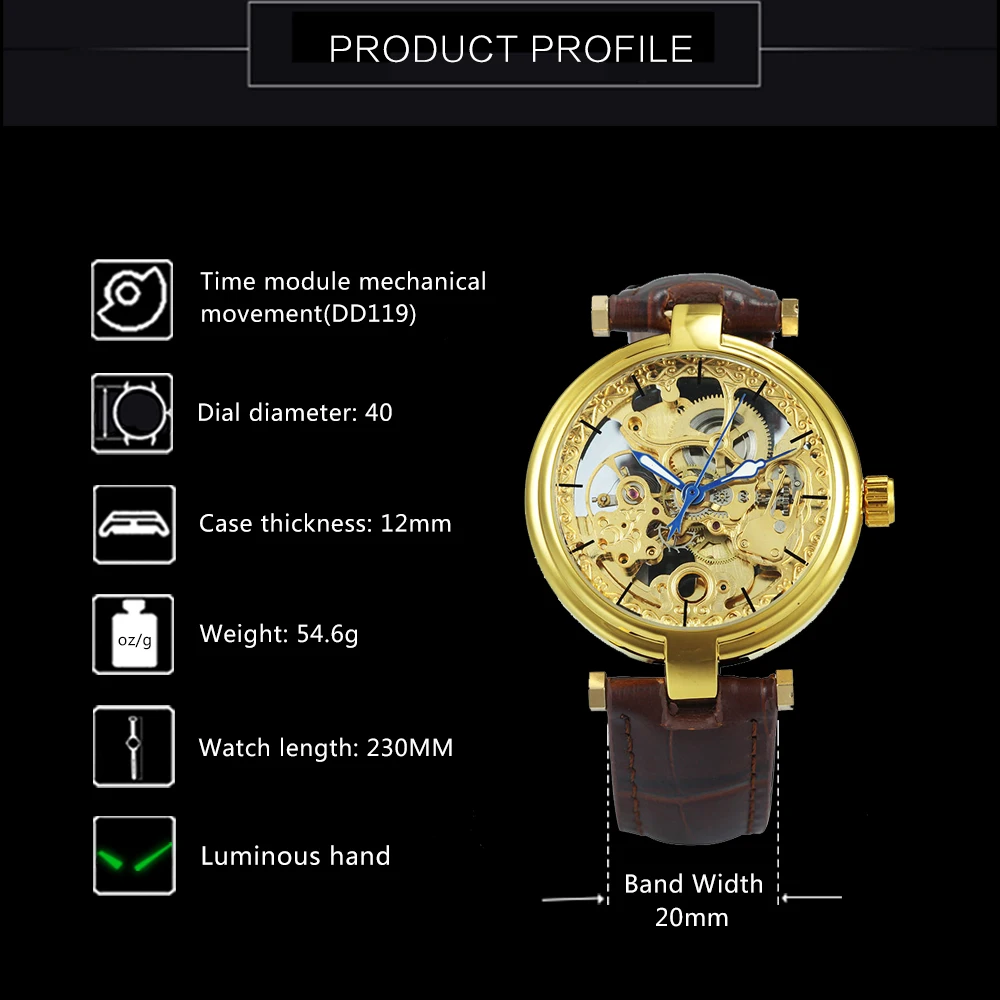 Forsining Orologio Automatico Uomo Scheletrato – Vetro Trasparente, Meccanico A Carica Automatica, Cinturino In Pelle, Elegante E Impermeabile