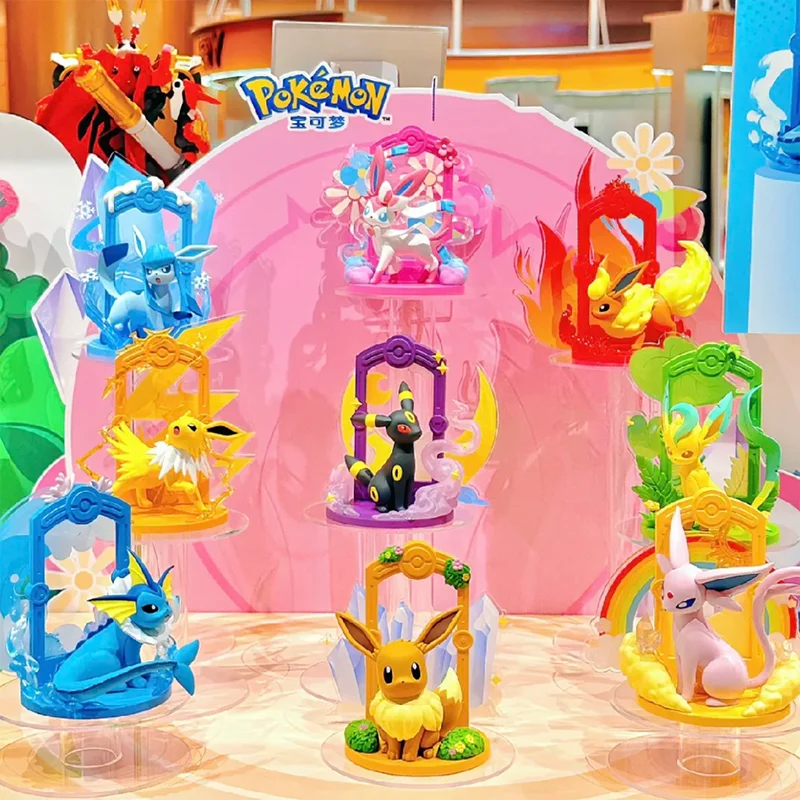 

Игрушка для детей Pokemon Go, семейный ледник Eevee, модель с изображением силвеона и флареона, мультяшная кавайная кукла, Коллекционная модель, таинственная коробка