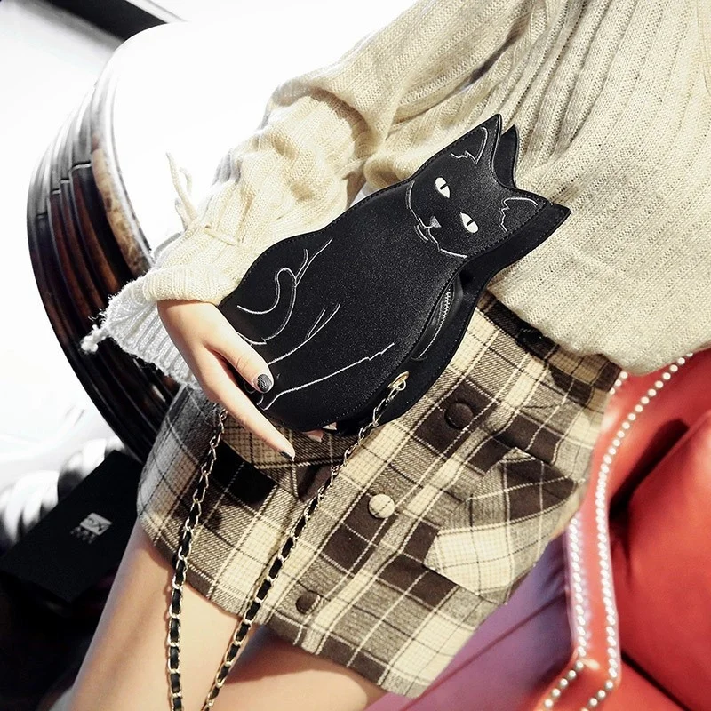 Cartoon black Cat Bags Adjustable Shoulder Strap Women Bag