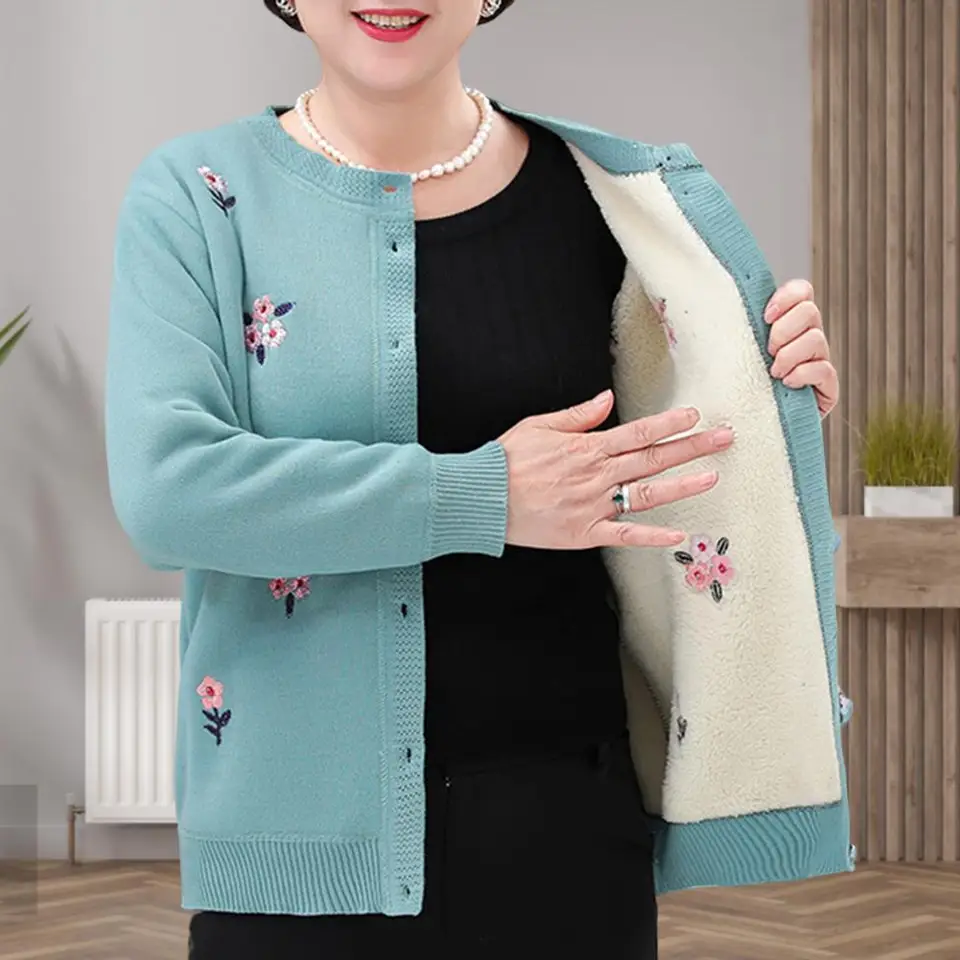 Bqxxdeo Giacca Maglione Cardigan Lavorato A Maglia Donna Anziana Nonna Primavera Autunno Maglioni Maglieria Monopetto Top