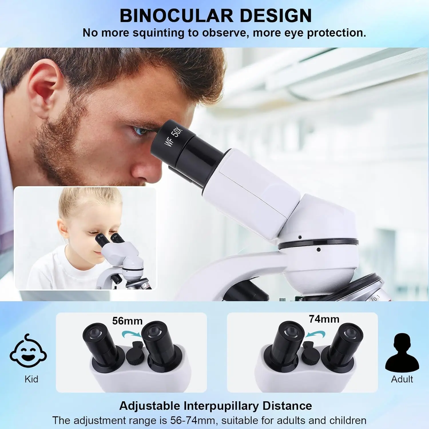 binocular microscope with led light and eyepieces