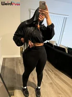 Weird Puss Women Tracksuit 2 Piece Set 2024 Autumn Casual Zip Thin Drawstring Jacket+Leggings Matching Streetwear Sporty Suit - Image 2