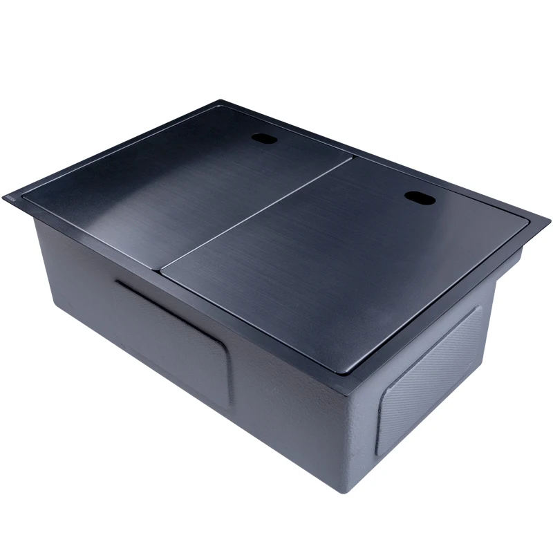 Invisible sink  single tank with cover under counter handmade nano black hidden kitchen island   faucet 3
