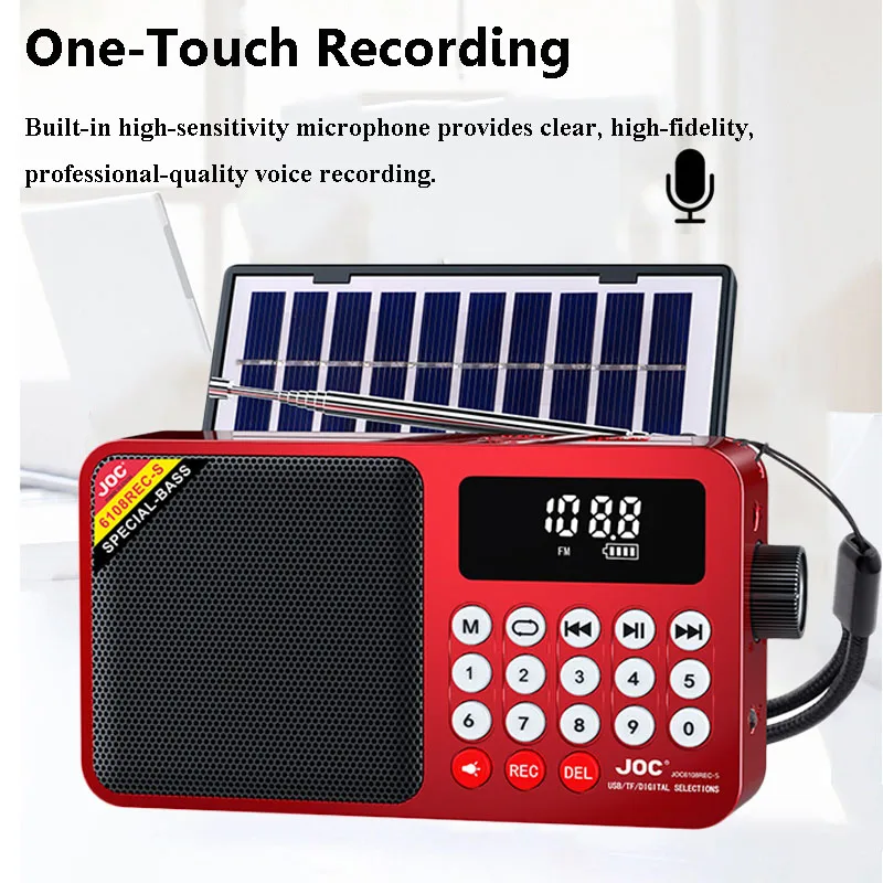 Mini Portable Emergency Radio LED Display Solar Panel Radios Receiver Wireless Bluetooth Speaker Recorder with TF Card USB Slot