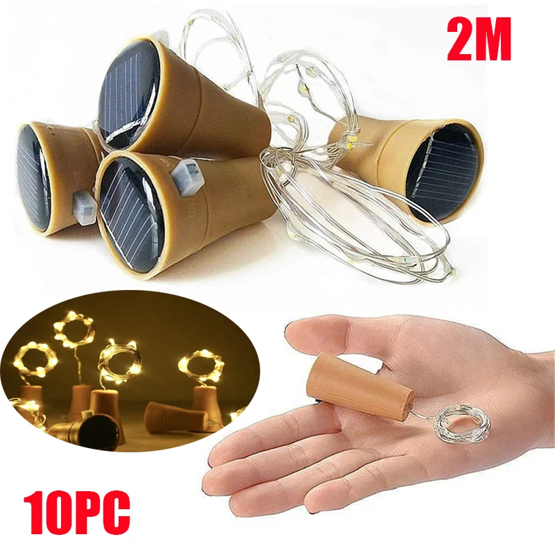 

10pc Solar Wine Bottle String Lights 2M 20Led IP65 Waterproof Copper Wire Cork Shaped Fairy Light Garden Wedding Christmas Decor