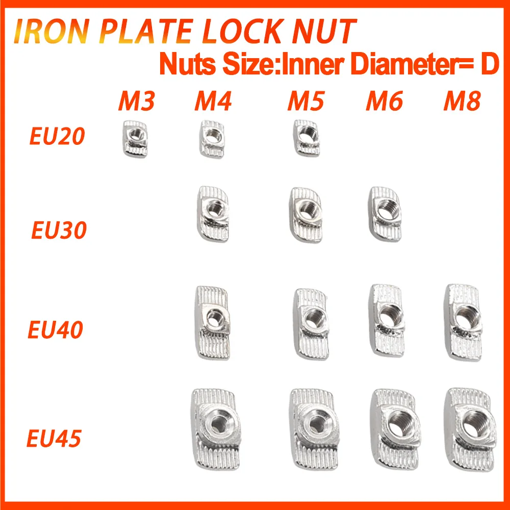 M3 M4 M5 M6 M8 Nickel plated T Slot T-Nut Sliding Hammer Head Nut Fasten Connector 20/30/40/45 Serie Slot Carbon Steel Extrusion
