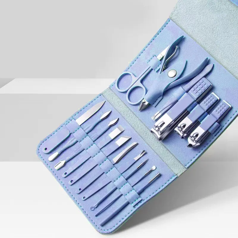 Nail Clipper Set Stainless Steel Nail Clippers Set with Folding Bag Manicure Cutter Kits Scissors Beauty Tool 16pcs