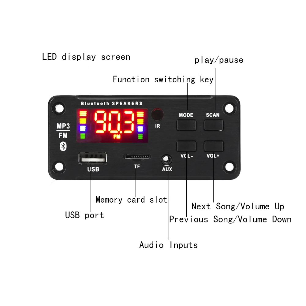 Wireless Bluetooth MP3 WMA Decoder Board Audio Module Music Player Support USB TF AUX FM Audio Radio Module For Car Accessories