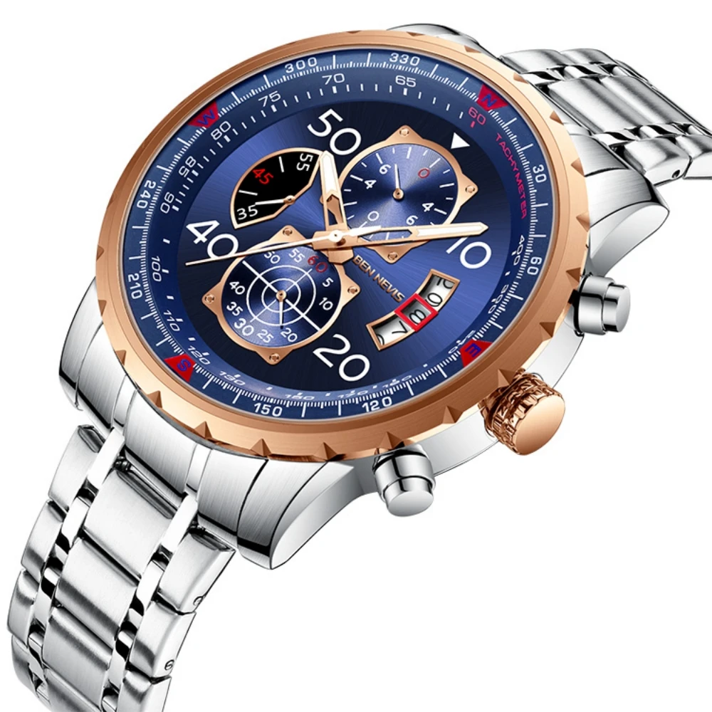 

BEN NEVIS Men Quartz Watches for Man Chronograph Auto Date Luminous Hands 30M Waterproof Wristwatch Clock montre homme BN6021G
