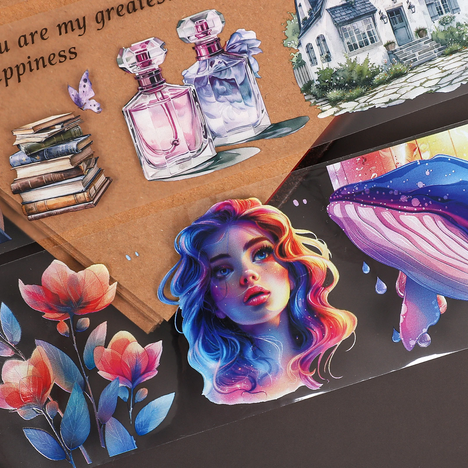 60mm*200cm Vintage Character Flower Landscape PET Tape Creative DIY Journal Material Collage Scrapbook Stationery 4