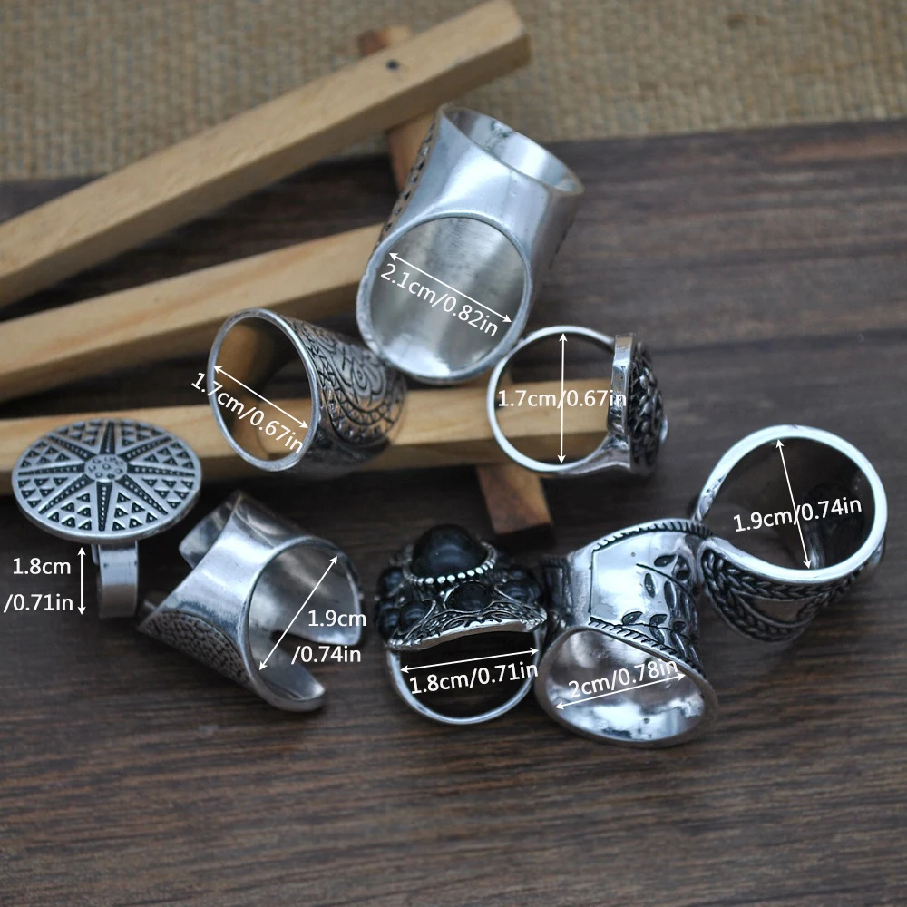 Ring Set Gold Color Rings Finger Ring Gold Color Ring Silver Ring Adjustable Rings Jewelry Accessories 8PCS Women Vintage Rings