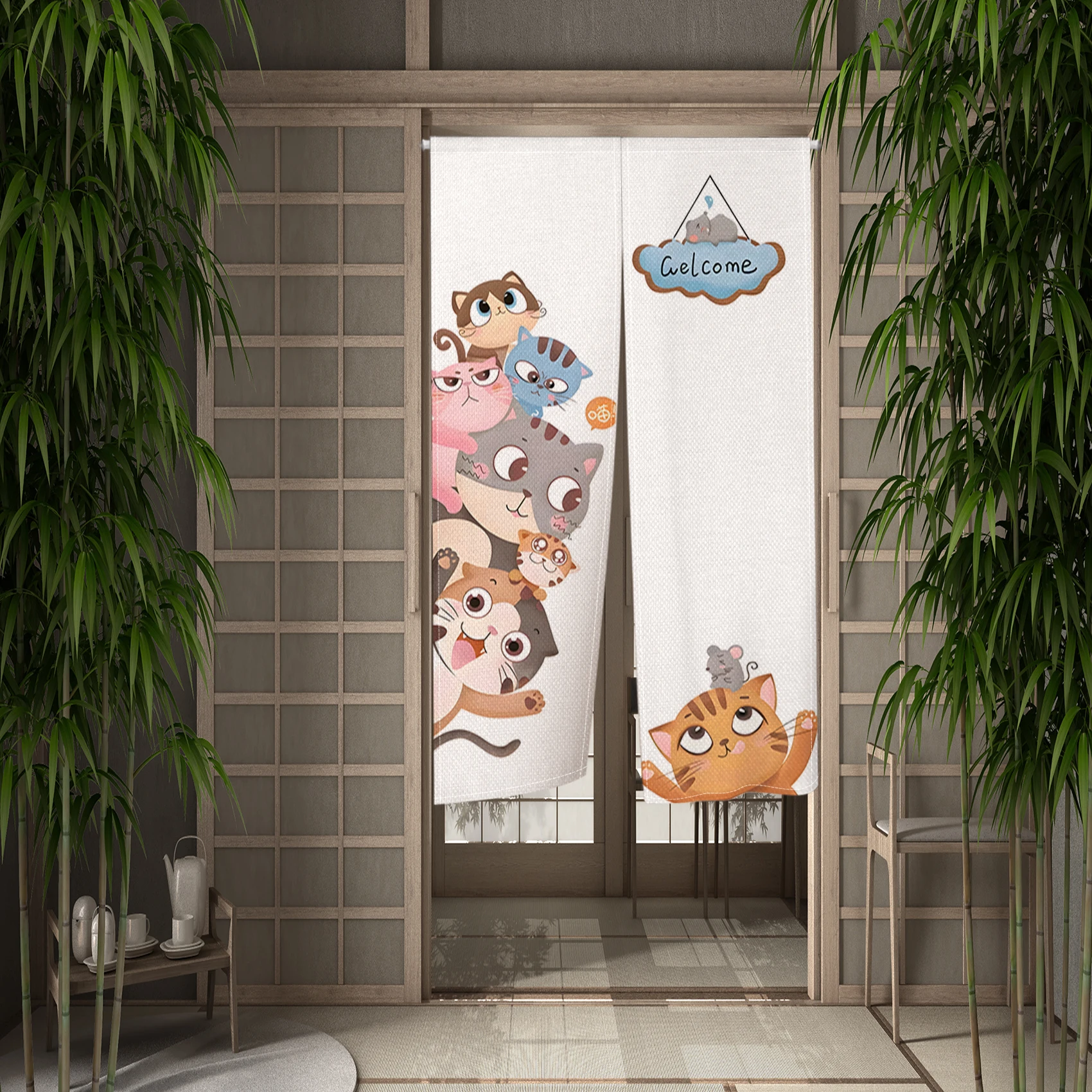 Cartoon Cute Cat Japanese Door Curtain Noren Welcome Home Dining Room Kitchen Partition Short Door Curtain Home Opaque Hanging 6