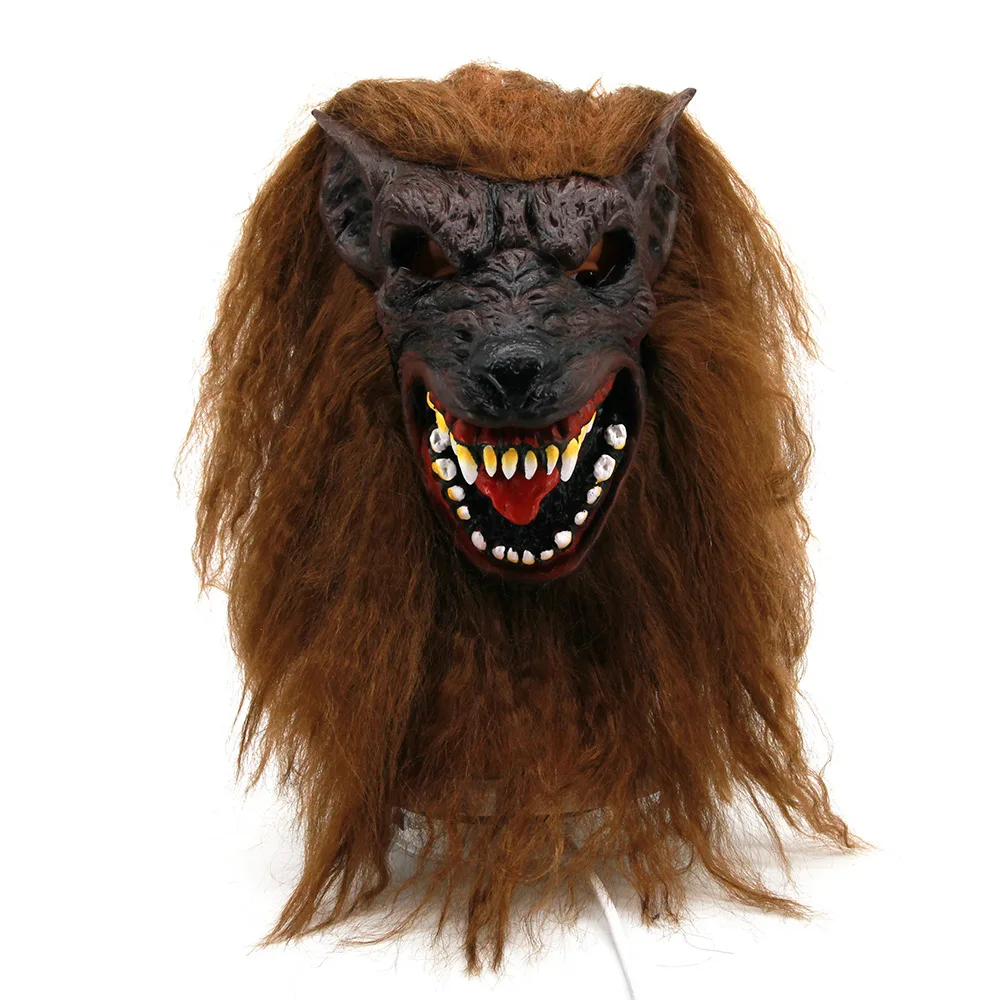 Werewolf Wig Mask Cosplay Horror Anime Realistic Wolf Latex Helmet Full Face Headgear Halloween Masquerade Party Costume Prop